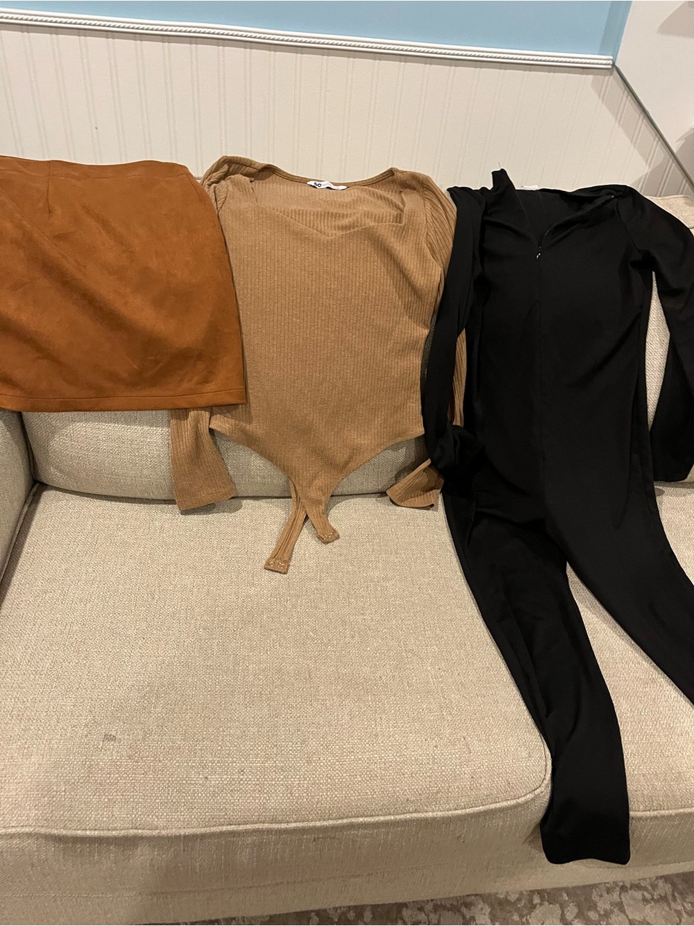 Women’s Cotton-Blend Ribbed Bodysuit in Camel - Women Tops and Lot